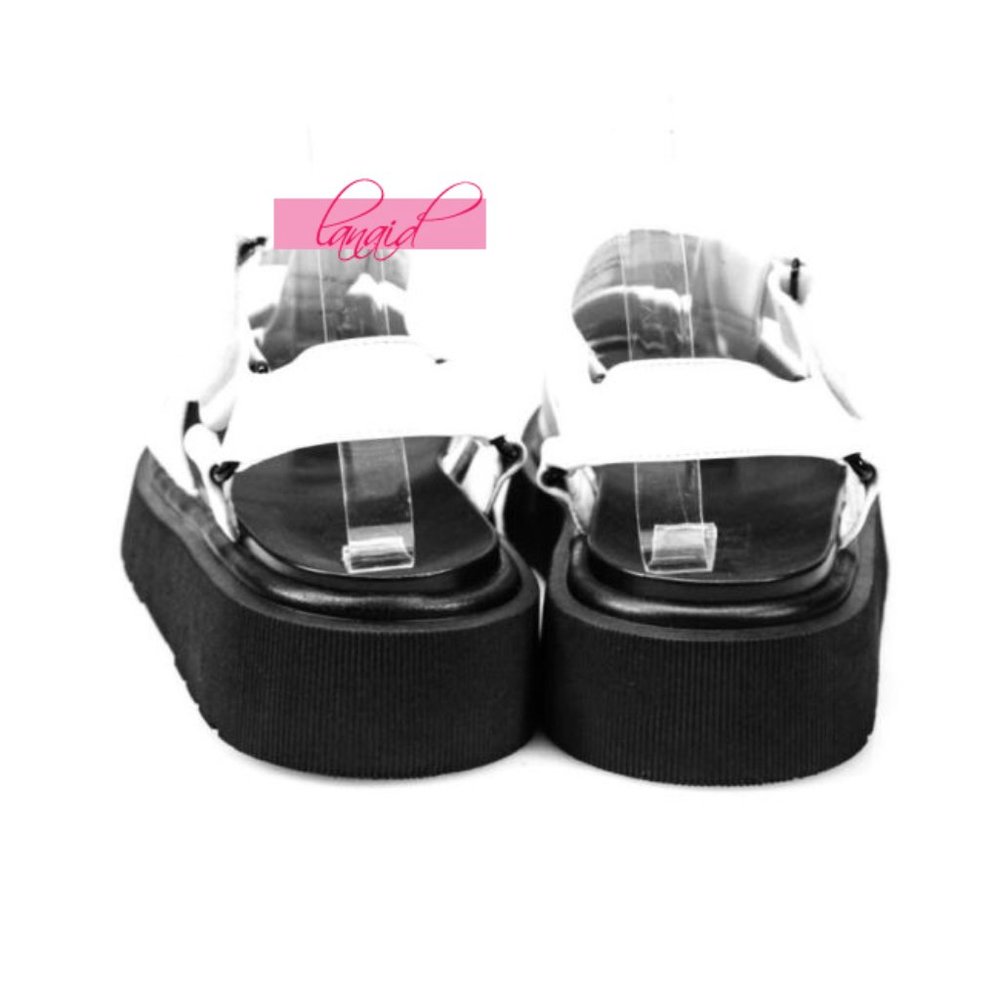 Zara Thick Sole Fisherman Sandals White Black Chunky Cut-Outs Strappy Flats 9 - Picture 7 of 15